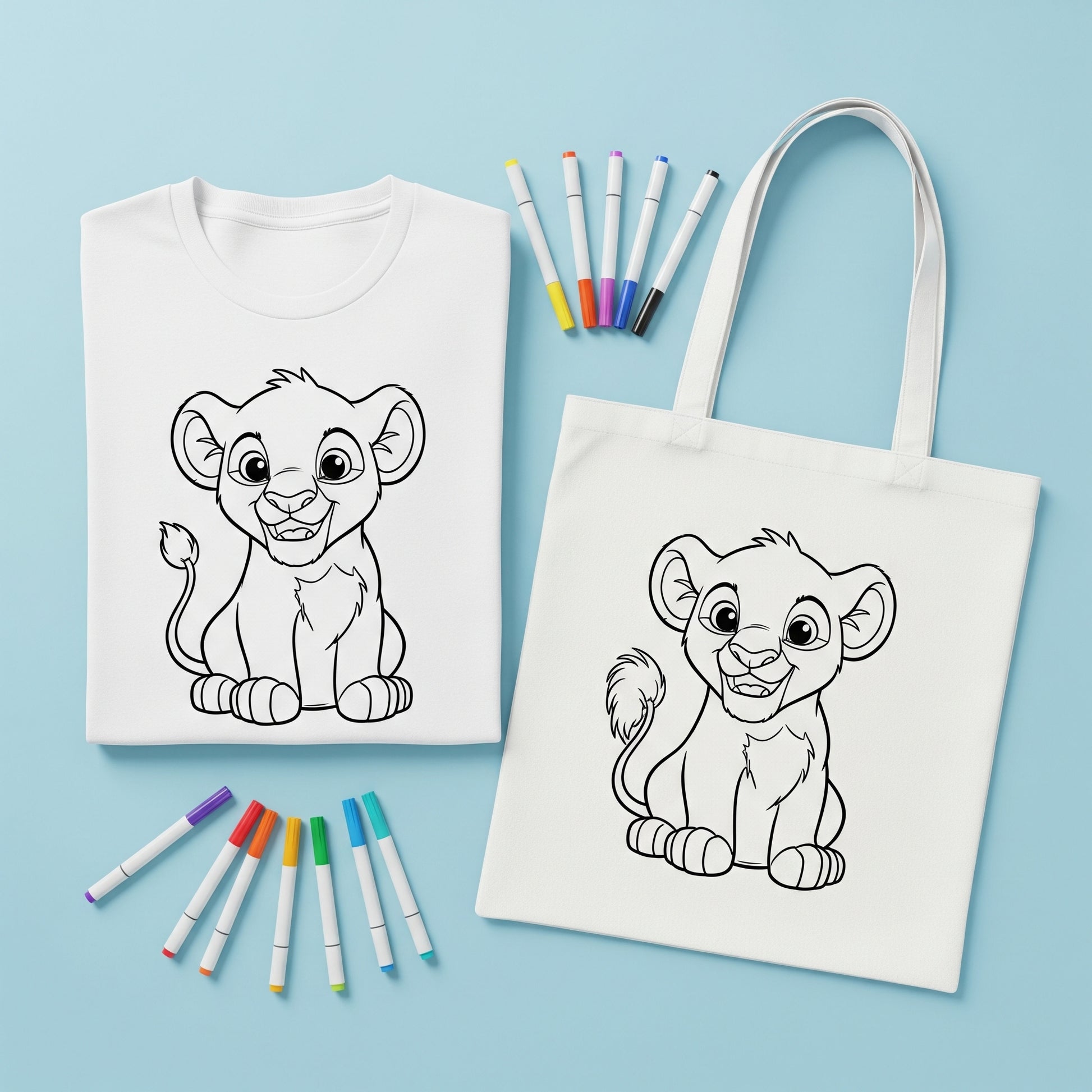 Lion T-shirt & Tote bag – Colour Your Jungle Tale!